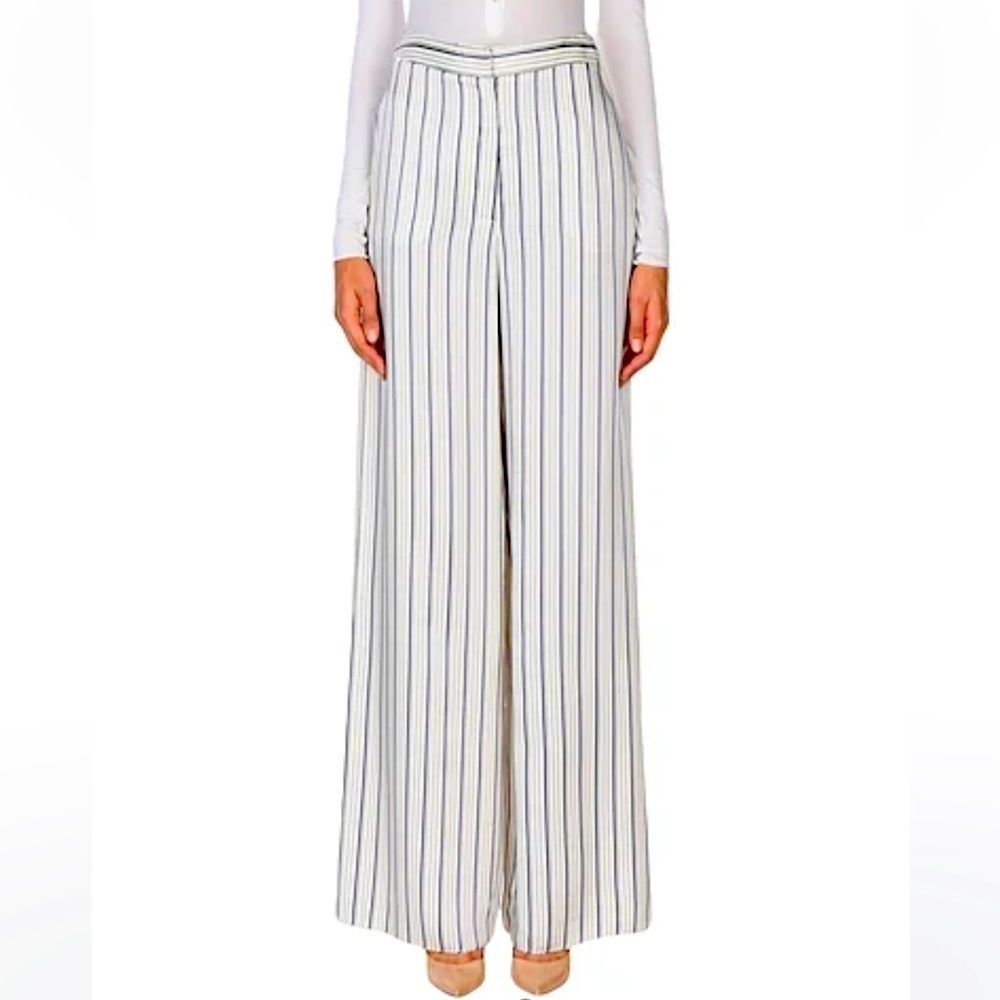 Iris and Ink Pin Stripe Wide Leg High Waist Trousers EUC 6 Navy Nautical Stripe